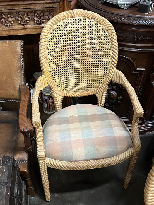 AS IS VINTAGE CANED BALLOON BACK REEDED ARM CHAIR