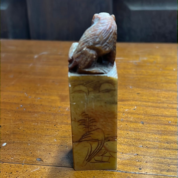 ASIAN MARBLE STAMP WITH MONKEY CARVING