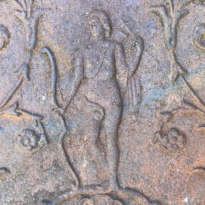 CAST IRON FIREBACK WITH NUDE WOMAN