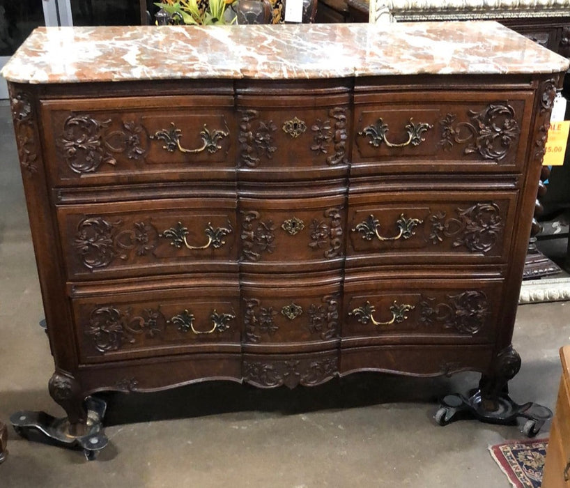 MARBLE TOP LARGE FRENCH OAK CHEST