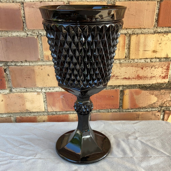 TALL AMETHYST PRESSED GLASS FOOTED VASE