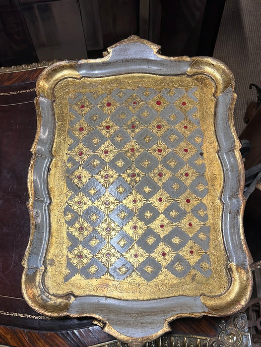 LARGE GREY AND GOLD FLORENTINE TRAY