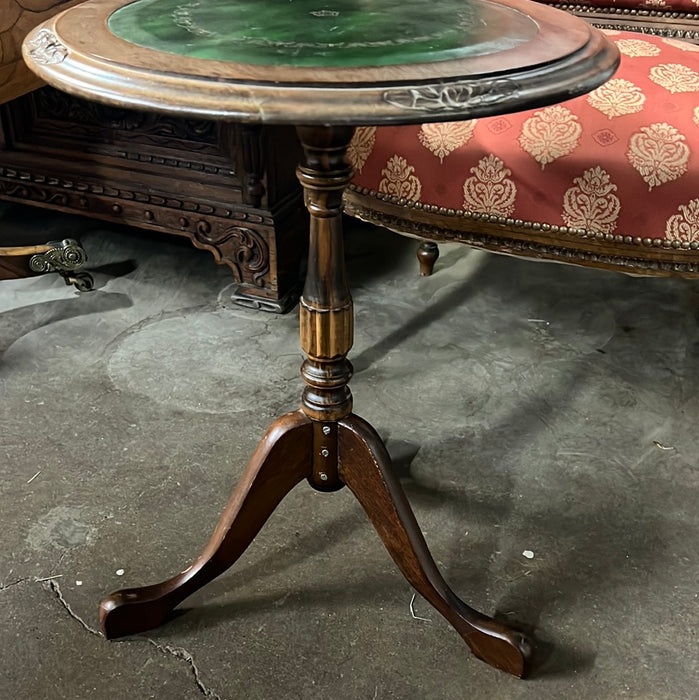 GREEN LEATHER TOP SMALL SIDE TABLE