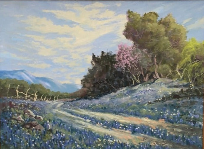 BLUEBONNET ROAD OIL PAINTING BY INA WOOD