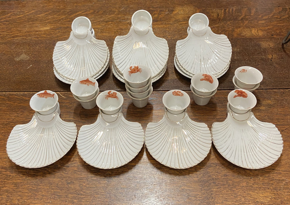 SET OF 12 SHELL DISHES AND DIPPING CUPS FOR SEAFOOD