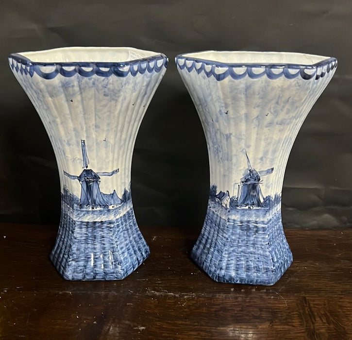 PAIR OF DELFT FLARED HEXAGONAL VASES