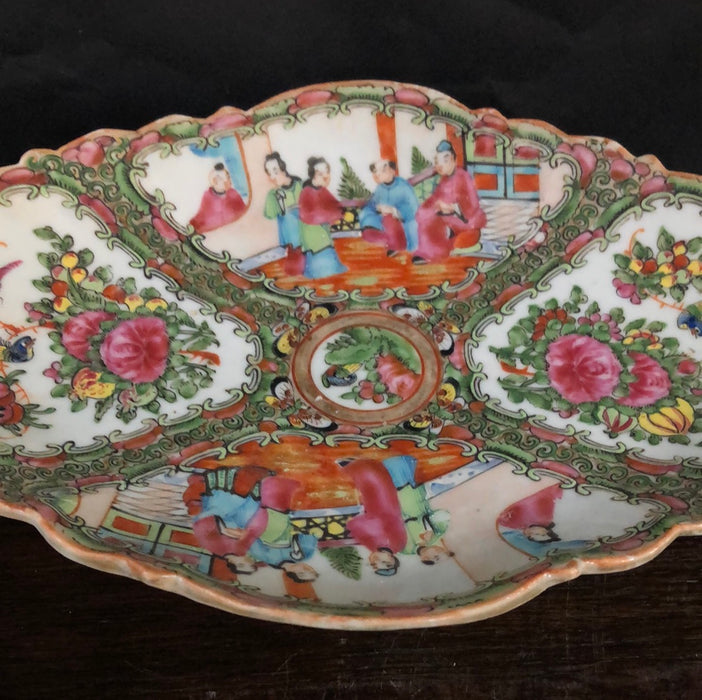 ROSE FAMILLE SHAPED DISH ON PEDESTAL FOOT ADDED TO SOLD LOT