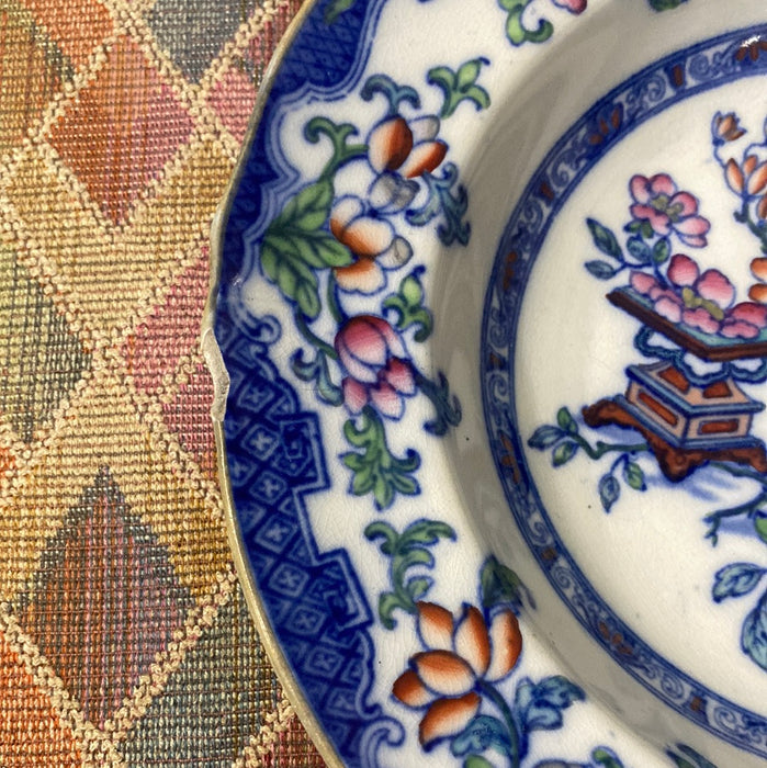 POONA POLYCHROME STAFFORDSHIRE ASIAN FLORAL TRANSFERWARE BOWL - AS FOUND