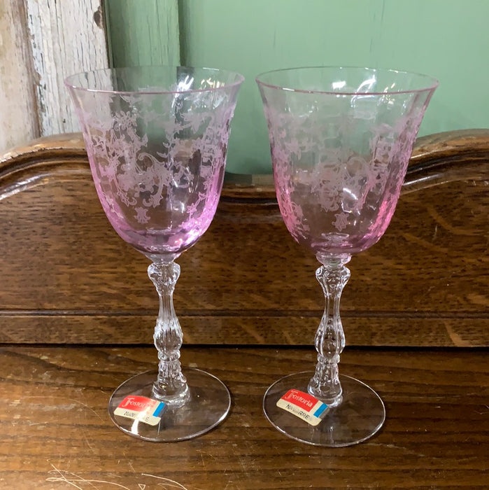 PAIR OF FOSTORIA PINK NAVARRE SMALL CLARET GLASSES