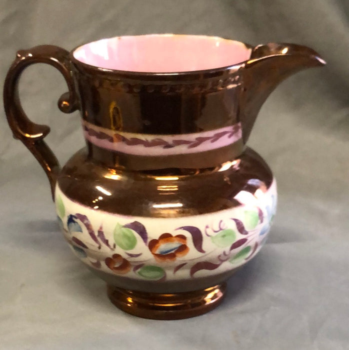 MEDIUM COPPER LUSTER PITCHER WITH FLOWERS