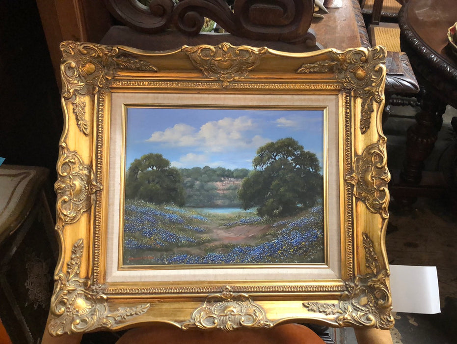 SMALL FRAMED TEXAS BLUEBONNET OIL PAINTING BY MARGARET RUTH HARDEN