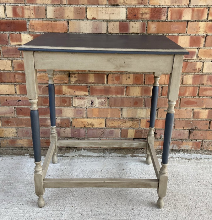 BLUE AND GRAY PAINTED SIDE TABLE
