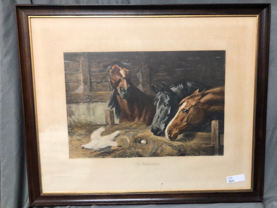 FRAMED FRINT OF 3 HORSES IN A BARN