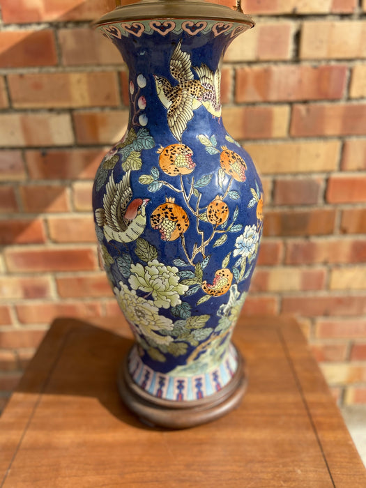 LARGE ASIAN BLUE POTTERY LAMP