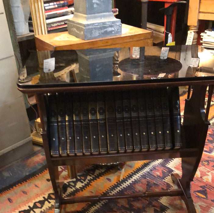 BLACK GLASS TOP BOOK TABLE