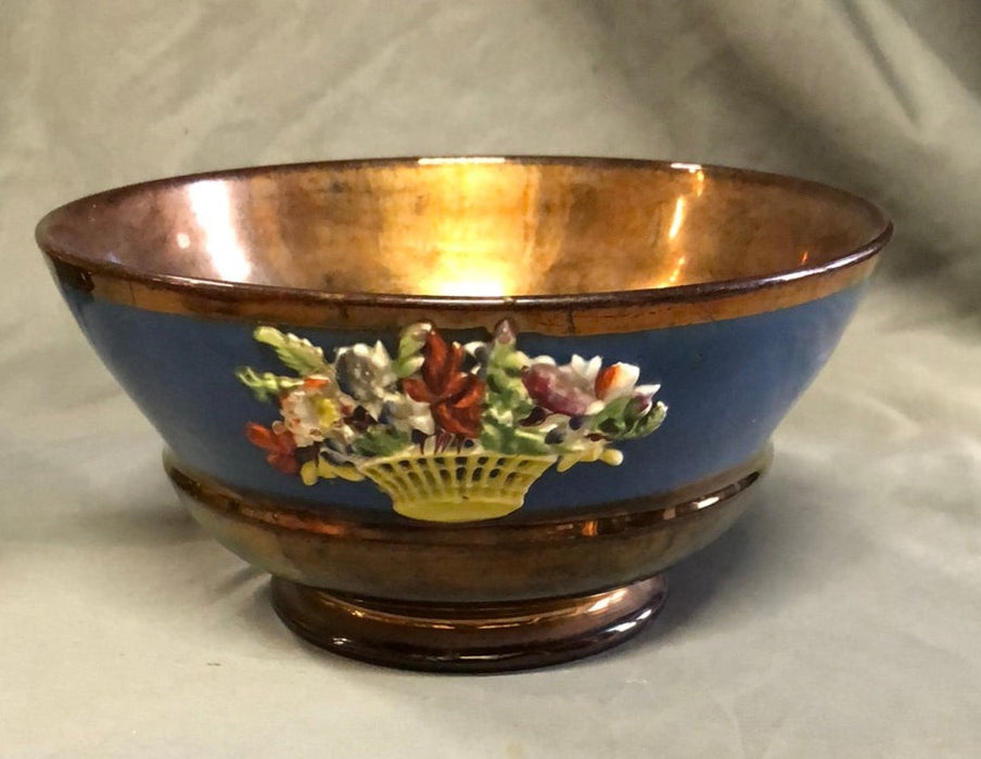 COPPER LUSTER LARGE BOWL WITH FLOWERS