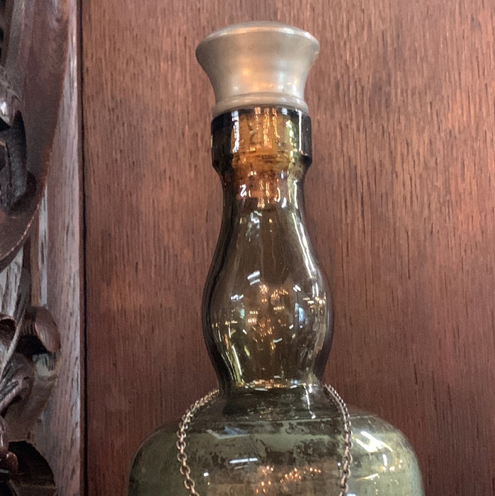 GREEN WHISKEY BOTTLE WITH SILVER LABLE