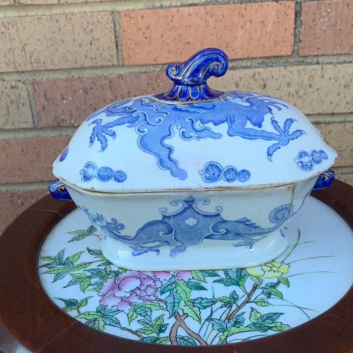 AS FOUND MASON'S IRONSTONE BLUE AND WHITE TUREEN WITH DRAGON