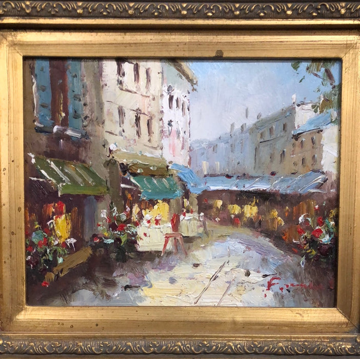 IMPRESSIONIST OIL STREET SCENE PAINTING IN SMALL GOLD FRAME