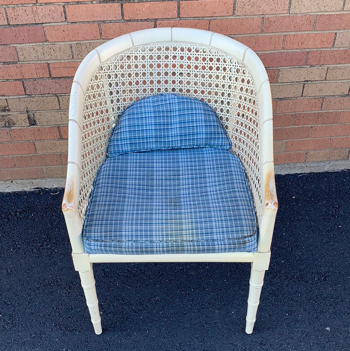 AS FOUND WHITE FAUX BAMBOO AND CANE CHAIR