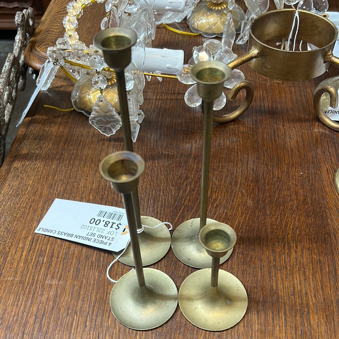 4 PIECE INDIAN BRASS CANDLE STAND SET