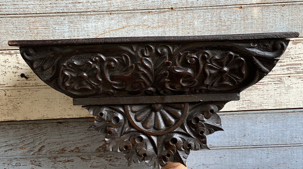 DARK WALNUT CARVED WALL SHELF