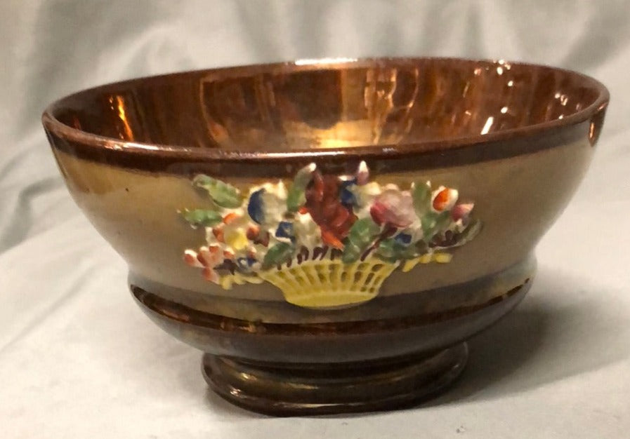 SMALL COPPER LUSTER BOWL WITH FLOWERS