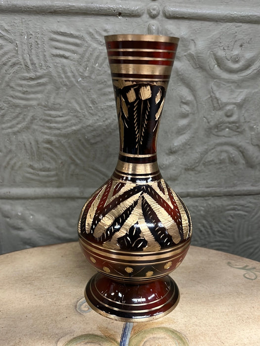 RED AND BRASS SMALL VASE