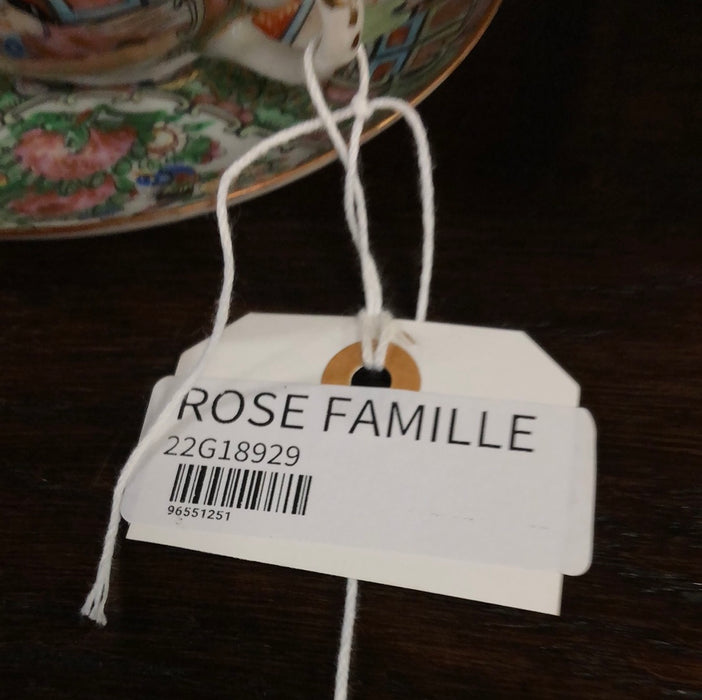 * SET OF FOUR ROSE FAMILLE BULLION CUPS WITH LIDS AND SAUCERS ADDED TO SOLD LOT