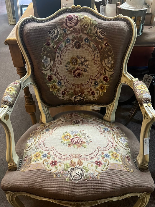 NEEDLEPOINT PAINTED FAUTEUIL CHAIR