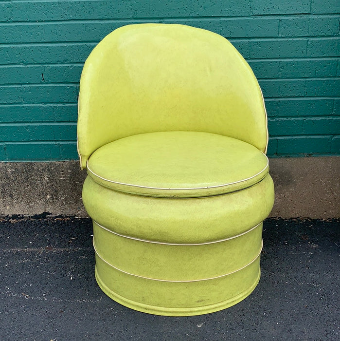 MID CENTURY MODERN BRIGHT GREEN VINYL STORAGE CHAIR