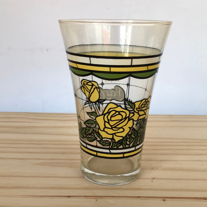 Yellow Rose stained glass Coca-Cola glass