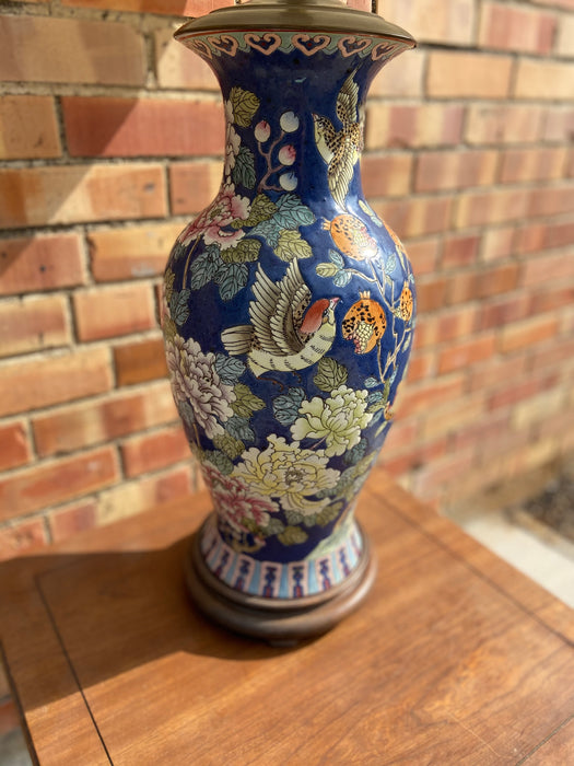 LARGE ASIAN BLUE POTTERY LAMP