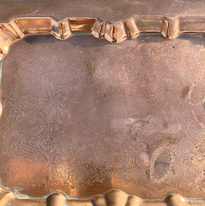 COPPER TRAY WITH SILVERPLATE HANDLES AND RIM