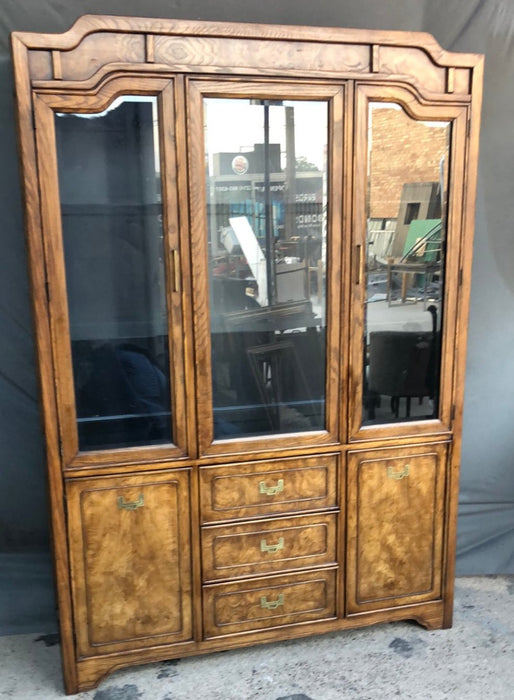 ASIAN STYLE CHINA CUPBOARD WITH GLASS SHELVES AND 3 DRAWERS