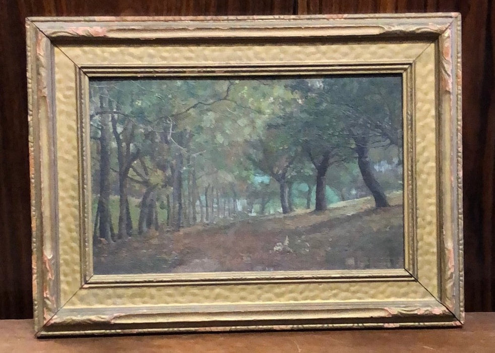 SMALL PRIMITIVE SYLVAN LANDSCAPE OIL PAINTING IN GOLD FRAME