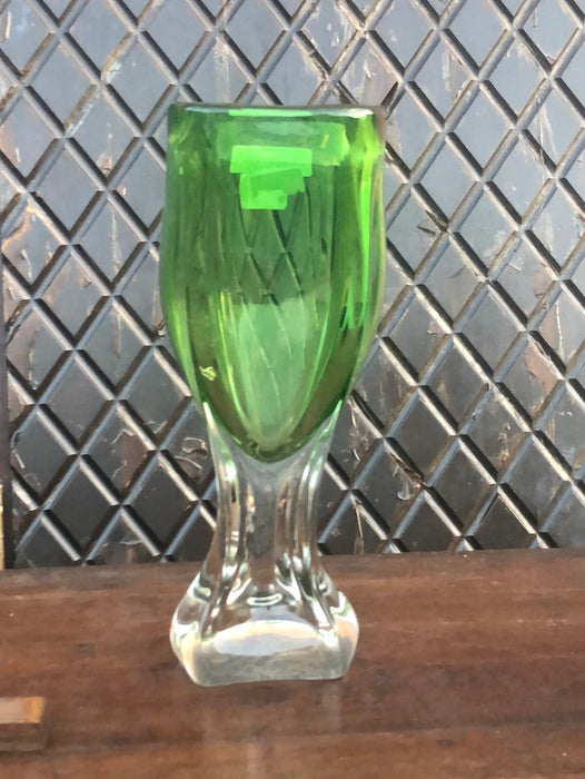 MURANO GREEN AND CLEAR ART GLASS VASE