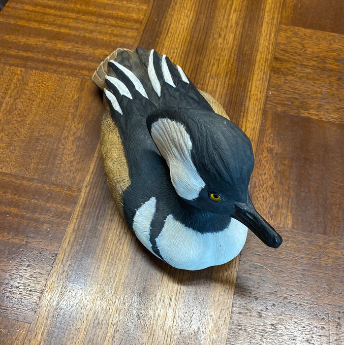 CARVED WOODEN HOODED MERSANGER DUCK DECOY