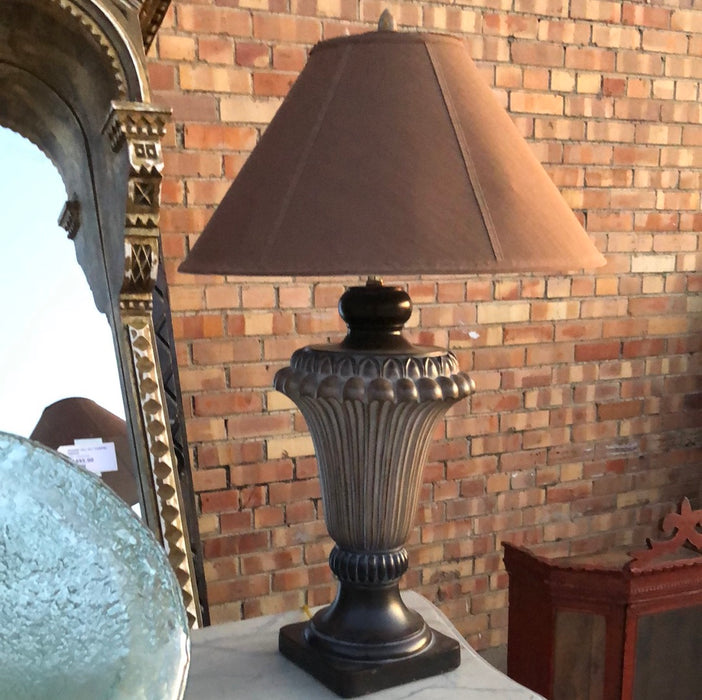 BROWN PLASTER LAMP WITH SHADE