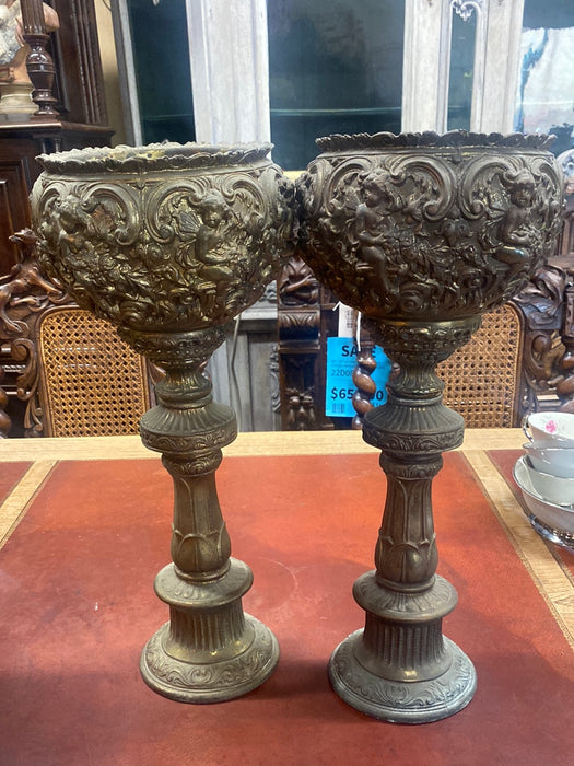 PAIR OF RENAISSANCE REVIVAL SPELTER URNS