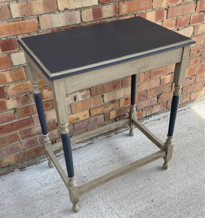 BLUE AND GRAY PAINTED SIDE TABLE