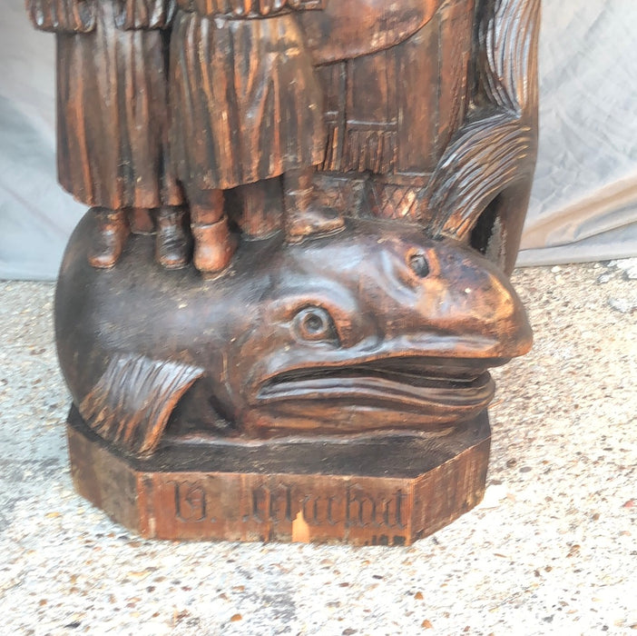 CARVED WOOD SAINT MALO WITH WHALE