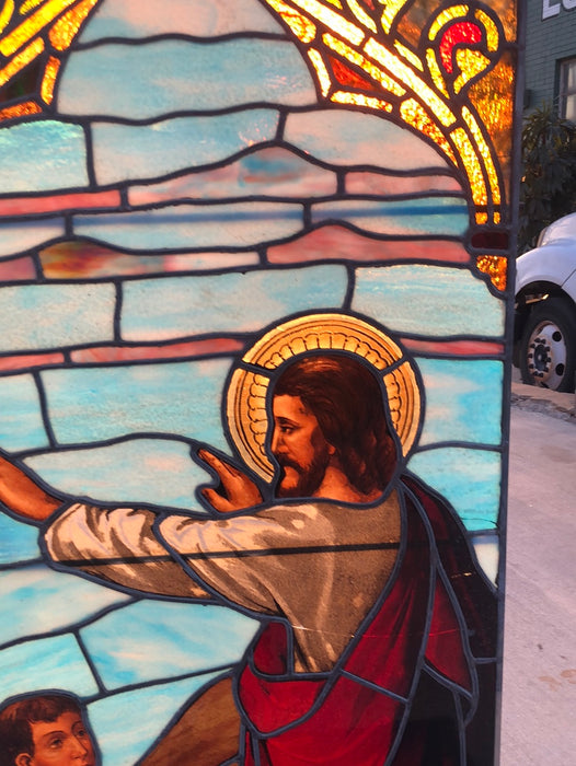 JESUS WITH FOLLOWER STAINED GLASS WINDOW