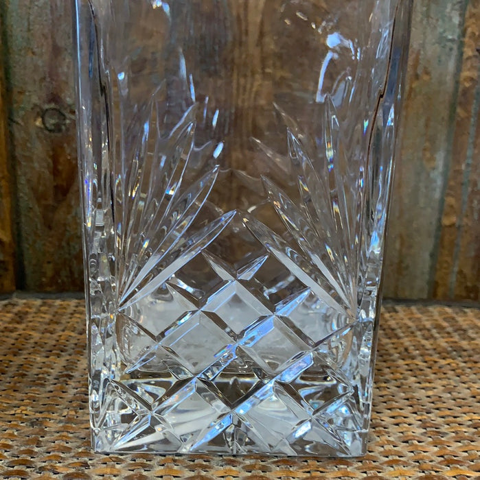 SQUARE CUT CRYSTAL DECANTER WITH PALM LEAF DESIGN