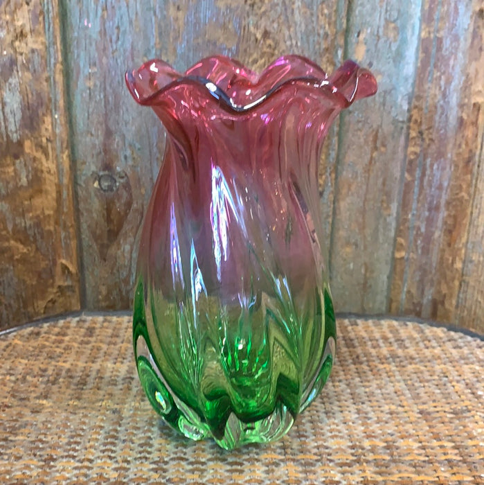 PINK AND GREEN GLASS VASE