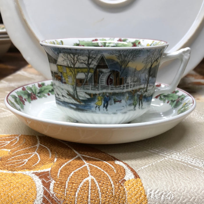 ADAMS GREEN CHRISTMAS IRONESTONE CUP AND SAUCER