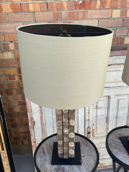 PAIR OF OYSTER POST LAMPS WITH SHADES