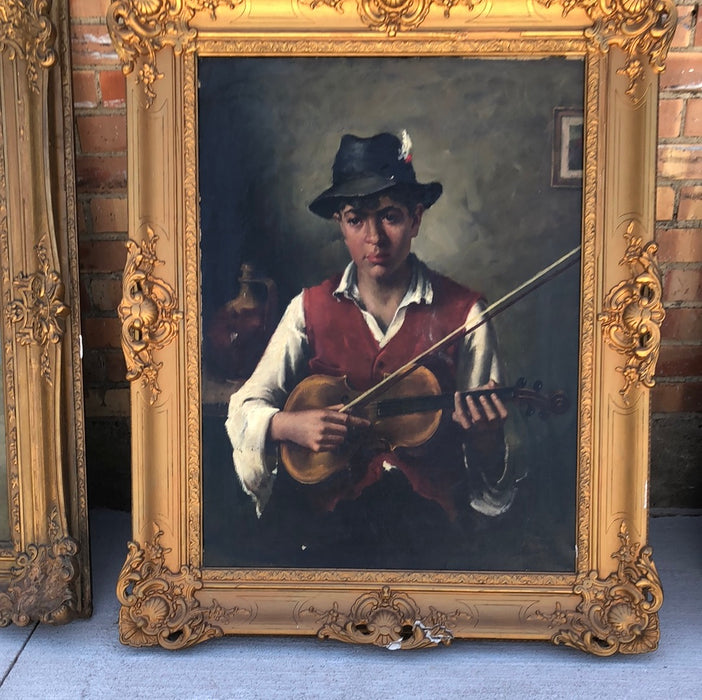 VIOLINIST OIL PAINTING ON CANVAS AS FOUND