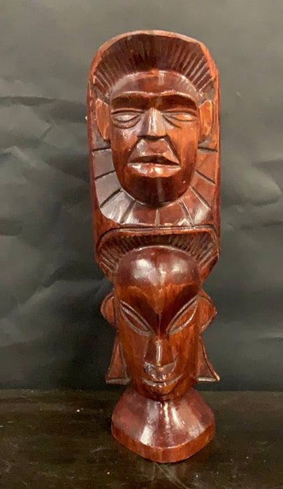 AFRICAN SMALL WOOD STATUE WITH 2 HEADS