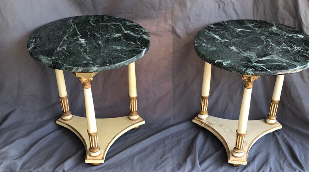 PAIR OF SMALL MARBLE TOP TABORETS